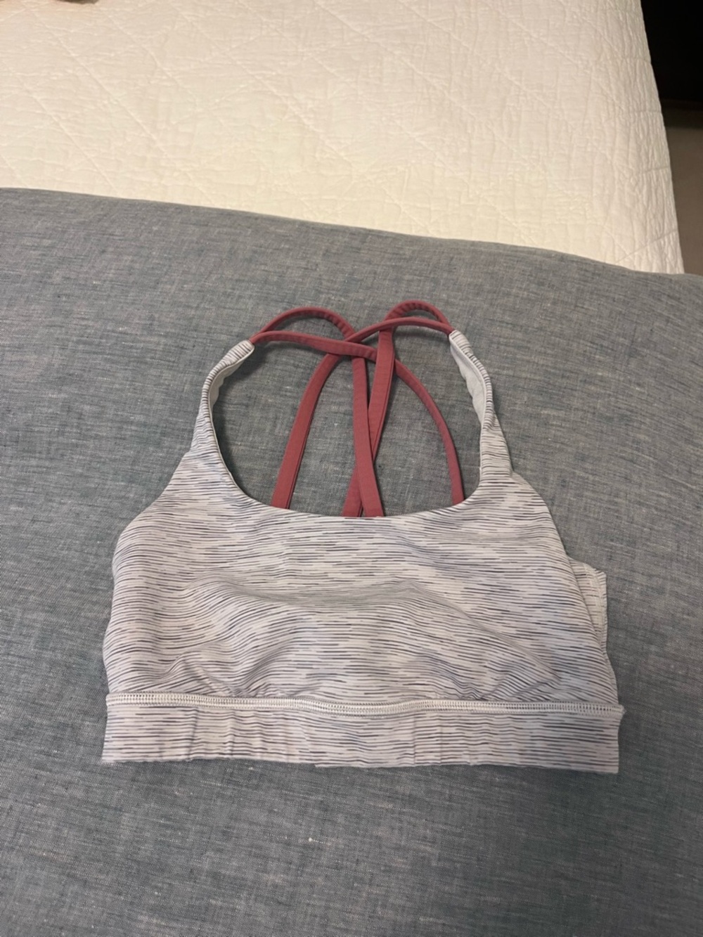 lululemon athletica Heathered Light Gray Sports Bra with Rose Straps